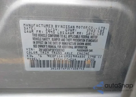 2014 Nissan Sentra Fe+ S из США, поврежденный, VIN 3N1AB7AP3EY328743